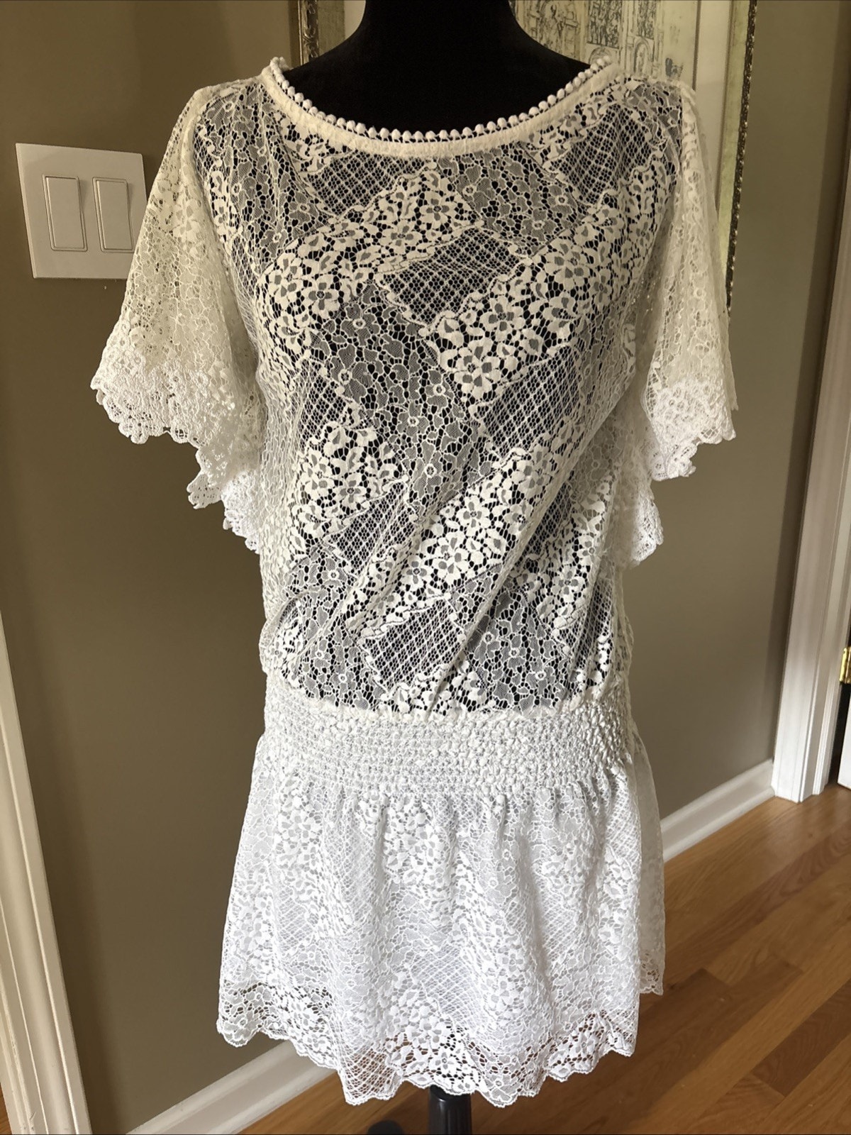 Temptation Positano Dress Womens Sz Xs White Stretch Lace Lined Drop Waist New
